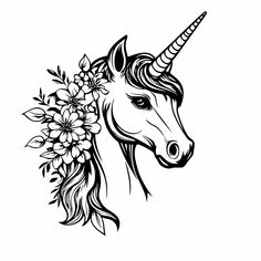 a unicorn head with flowers on it