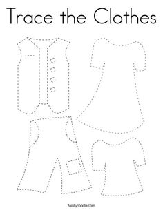 trace the clothes worksheet for children to learn how to draw and color it