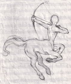 a drawing of a man riding on the back of a horse with a bow and arrow