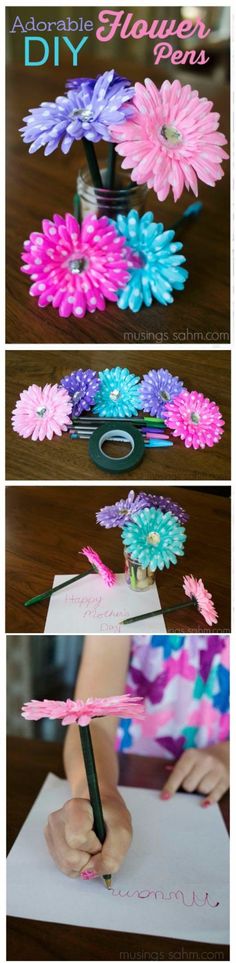 the process for making paper flowers is shown