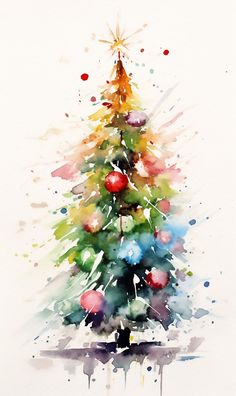 a watercolor painting of a christmas tree