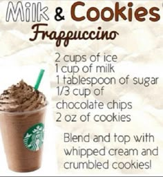 Starbucks Milk and Cookies Frappuccino Recipe Frappe Recipes, Starbucks Frappe, Starbucks Frappuccino Recipe, Resep Starbuck, Minuman Starbucks, Homemade Starbucks, Sommer Mad, Starbucks Drinks Diy, Frappe Recipe