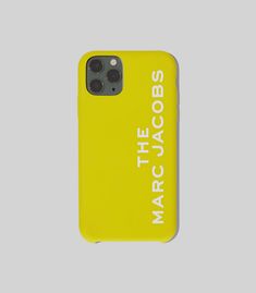 a yellow iphone case with the words marccacobos on it