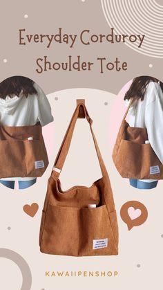 Everyday Corduroy Shoulder Tote Over The Shoulder Book Bag, Corduroy Bag Diy, Korean Fashion Bag, Tote Bags Aesthetic, Decorated Tote Bags, Japanese Tote Bag, Corduroy Bag, Korean Bag, Always By Your Side