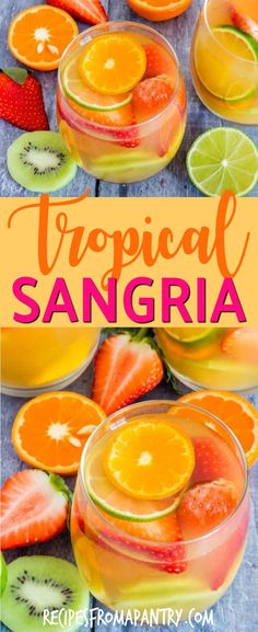 tropical sangria with oranges, kiwi and strawberries on the side in glasses