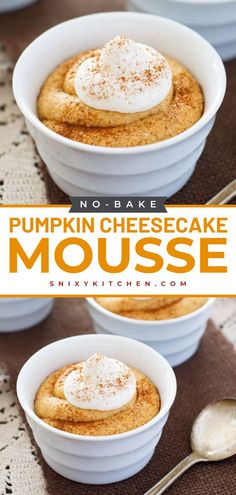 This No Bake Pumpkin Cheesecake Mousse is one of the best pumpkin desserts to add to your Thanksgiving sweet treats! This recipe is so simple that you can whip it together in about five minutes. Pin this recipe! Pumpkin Cheesecake Mousse, No Bake Pumpkin, No Bake Pumpkin Cheesecake, Pumpkin Mousse, Cheesecake Mousse, Vegan Pumpkin Pie, Keto Pumpkin, Dessert Aux Fruits