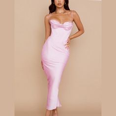 Clarise - Pink Satin Maxi Bodycon Dress - Model Mannequin Wedding Night Dress, Dress And Gloves, Dress With Gloves, Vestidos Color Rosa, Pink Satin Dress, Maxi Bodycon Dress, Spaghetti Strap Maxi Dress, Backless Maxi Dresses, Satin Maxi