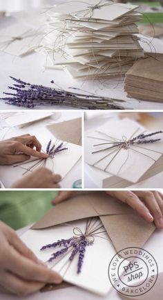 the process of making cards with lavender flowers