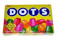 a box of dots candies on a white background