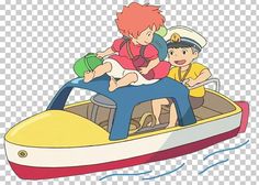 two people riding on the back of a small boat with an adult and child in it