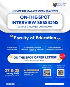 an advertisement for the university of malaysia on - the - spot interview session, which is being