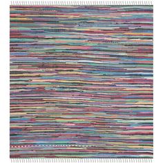 a multicolored rug with fringes on the top and bottom, in various colors