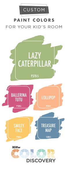 an advertisement for the lazy caterpillar paint color scheme, which includes different colors and sizes