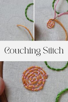 two pictures showing how to make an embroidered stitch