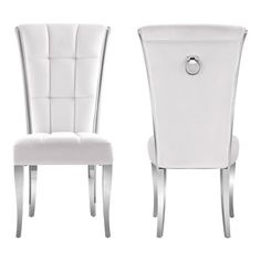 two white chairs sitting next to each other