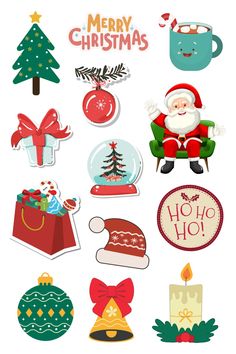 christmas stickers with santa claus and other decorations