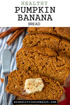 quick and easy healthy pumpkin banana bread with cream cheese on top is the perfect fall treat