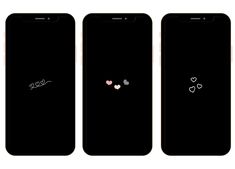 three black iphones with hearts and arrows on the back, one has an ear piercing