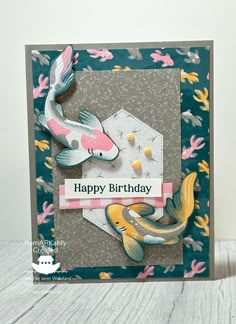 a handmade birthday card with fish on it