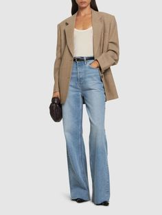 70s ultra high rise wide leg jeans - RE/DONE - Women | Luisaviaroma Light Wide Leg Jeans Outfit, 70s Jeans Outfit, Luxury Retro Wide-leg Jeans, High Rise Wide Leg Jeans Outfit, Luxury Wide Leg Rigid Denim Jeans, Luxury Wide-leg Relaxed Fit Jeans, Luxury Relaxed Fit Wide-leg Jeans, Luxury Wide-leg Cotton Jeans, 70s Jeans