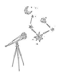 Low poly illustration of a telescope against a starry sky and the moon. Vector. Outline drawing. Retro style. Background, symbol, emblem for the interior. Business metaphor. Starry Sky Drawing, Telescope Tattoo, Telescope Drawing, Poly Illustration, Drawing Retro, Nerdy Tattoos, Jacket Drawing, Scar Tattoo, Moon Vector