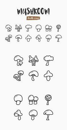 the mushroom icon set is shown in black and white, with different types of mushrooms