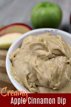 an apple cinnamon dip in a white bowl