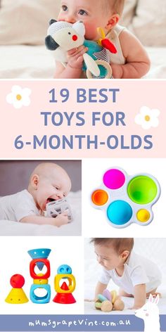 the top toys for 6 - month olds are on display in this collage, including toys