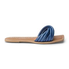 Flat, slide sandal with twisted, multi-strap upper. Details: Leather upper Manmade outsole Leather lining Padded insole Slip-on style Imported Blue Sandals, Casual Sandals, Shoe Store, Chic Boutique, Pink Leather, Blue Shoes, Slide Sandals, Shoes Online, Kids Accessories