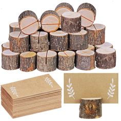 PRICES MAY VARY. Quantity: Package includes 30 pcs Rustic Round Wood Place Card Holders, 32 pcs Kraft Paper Tented Place Cards with white laurel leaves detailing, and 100 pcs double sided adhesive dots. They are easy to put together and will add a nice rustic touch to your table settings. Dimensions: Each tree stump place card holder measures appr. 1.2" tall and 1.5" wide. The groove is appr. 0.6" deep, just allowing the place card to set in without covering any of your design or writing. The kr Wooden Place Card Holders, Wood Place Card Holders, Rustic Table Numbers, Table Number Stands, Wedding Party Table Decorations, Table Number Holders, Tafel Decor, Table Card Holder, Memo Holder