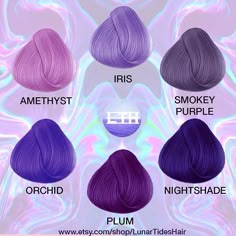 Different Shades Of Purple Hair, Shades Of Purple Hair, Purple Hair Dye, Different Shades Of Purple, Purple Shades, Purple Iris, Pastel Hair