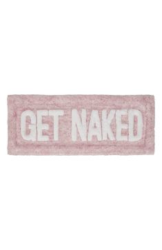 a pink towel with the words get naked printed in white on it, against a white background