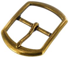 a gold metal buckle with a square clasp on the front and side, set against a white background