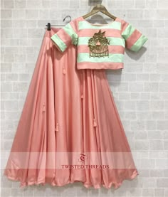 Baby pink raw silk lehenga with bird cage motif. Click on image to see price. #Frugal2Fab Top Lehenga, Fancy Lehenga, Ghaghra Choli, Blouse Lehenga, Lehenga Indian, Lehnga Dress, Lehenga Skirt, Choli Designs