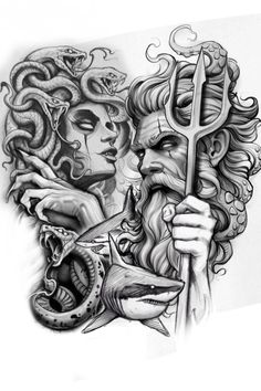 Poseidon Chest Tattoo, Chest Tattoo Men Ideas, Tattoo Men Ideas, Half Sleeve Tattoo Template, Tattoos Lion, Women Viking, Chest Tattoo Drawings, Tattoos Neck