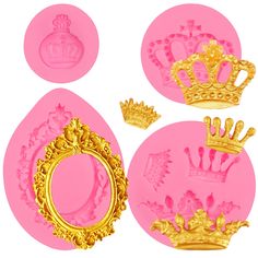 pink and gold molds with crowns on them