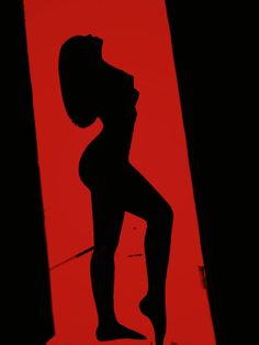 the silhouette of a woman is shown against a red background