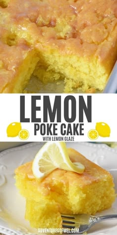 lemon poke cake with lemon glaze on top