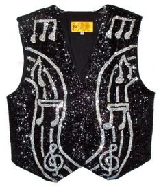 This sequin vest is handmade, high quality, original design and beautiful. Sequin vests are suitable for party, events or any occasional use. All sequin vests close with snaps in the front and the back is solid black with a strap to adjust the vest to your desired fit. Goth Bands, Sequin Vest, Band Director, Kids Vest, Sequin Blazer, Musical Notes, Vest Outfits, Beautiful Hats, Music Notes