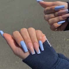 Nails Basic, Long Acrylic Nail Designs, Blue Acrylic Nails, Edgy Nails, French Tip Acrylic Nails, Cute Acrylic Nail Designs, Baddie Nails, Really Cute Nails, Long Acrylic Nails Coffin