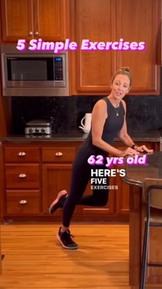 a woman standing at a kitchen island with the words 5 simple exercises for pregnant women