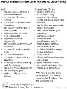 a poster with the words positive and helpful report cards you can use today to help students learn