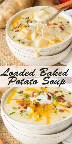 two bowls of loaded baked potato soup