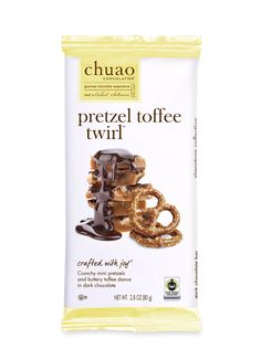 chocolate covered with pretzel toffee twin in front of a white background