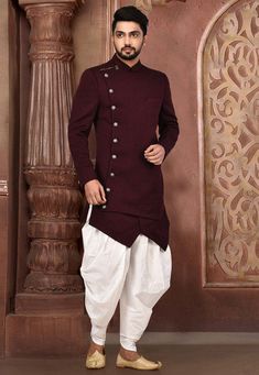 Wedding Outfit Men Unique, Seema Anand, Mens Pathani, Kurta Ideas, Achkan For Men, Dhoti Sherwani, Unique Suits, Mens Indo Western, Pathani For Men