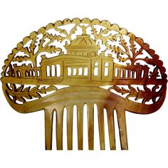 Steer horn hair comb with Indian temple Victorian Spanish style hair accessory www.rubylane.com #vintagebeginshere #hairaccessories #tiaras #haircombs # hairclips #style See Illustration, Horn Hair, Indian Temple, Gorgeous Glass, Fashion Hair Accessories