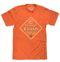 Soft, heather orange men's soda shirt featuring the distressed Orange Crush logo and Feel Fresh text. Retro Shirts Vintage Graphic Tees, Crush Logo, Soda Logo, Orange Crush Soda, Crush Soda, Pop Pop Shirts, Orange Soda, Fresh Orange, Casual Night Out