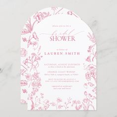 a pink and white floral wedding shower card