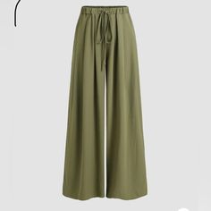 Green Cinch Wasted Pleated Wide Leg Pants. Chic Solid Color Wide Leg Drawstring Pants, Chic Solid Color Wide Leg Pants With Drawstring, Chic Drawstring Wide Leg Pants, Chic Wide Leg Pants With Drawstring, Chic High-waisted Wide Leg Pants With Drawstring, Fall Wide Leg Full Length Pants With Drawstring, Full Length Pants With Drawstring, Fall Full-length Wide Leg Pants With Drawstring, Full Length Wide Leg Pants With Drawstring For Fall