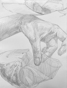 a drawing of two hands holding something in one hand and another hand on the other